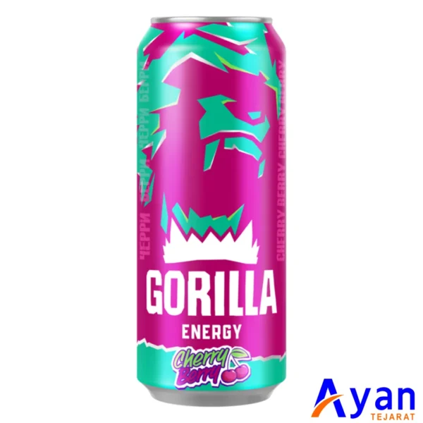 آبمیوه انرژی زا روسی گوریلا Gorilla cherry berry energy با طعم توت و گیلاس 450 میل