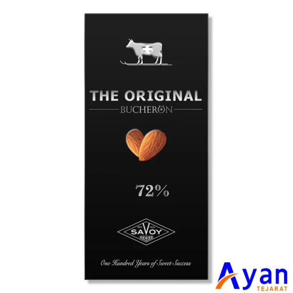 شکلات تلخ تخته‌ای 72% اورجینال بوچرون Bucheron به همراه بادام وزن 90 گرم