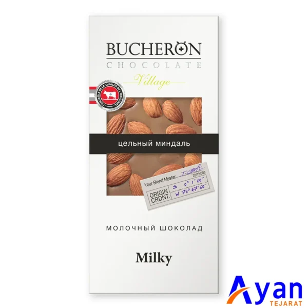 شکلات 72% بوچرون Bucheron مدل Village با بادام کامل وزن 100 گرم