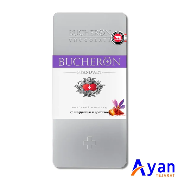 تبلت شکلات شیری با طعم زعفران و مغزی جات بوچرون Bucheron وزن 100 گرم