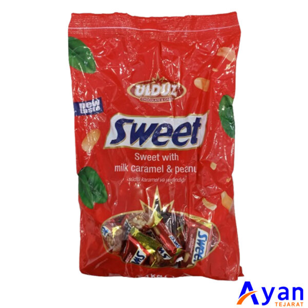 شکلات کاراملی شیری با مغز بادام زمینی اولدوز ULDUZ مدل SWEET بسته یک کیلوگرمی